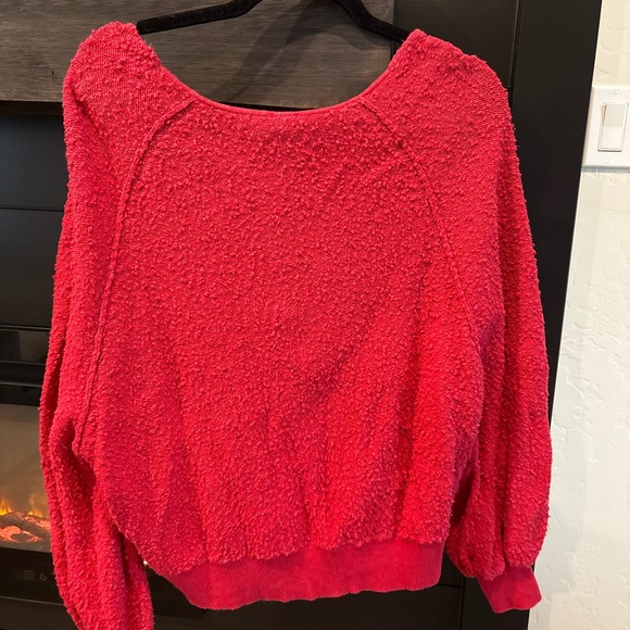 Free People Vibrant Red Textured Sweatshirt - Picture 2 of 3